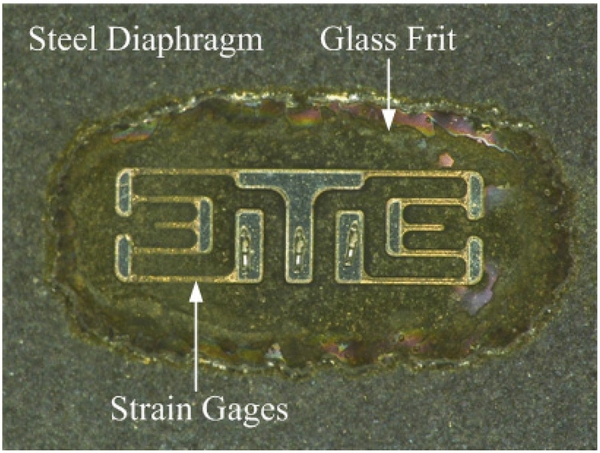 Silicon strain gages bonded on stainless steel using glass frit for ...