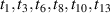 $t_{1},t_{3},t_{6},t_{8},t_{10},t_{13}$