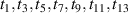 $t_{1},t_{3},t_{5},t_{7},t_{9},t_{11},t_{13}$