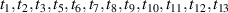 $t_{1},t_{2},t_{3},t_{5},t_{6},t_{7},t_{8},t_{9},t_{10},t_{11},t_{12},t_{13}$
