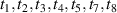 $t_{1},t_{2},t_{3},t_{4},t_{5},t_{7},t_{8}$