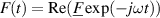 $F(t) = \textrm{Re}(\underline{F}\exp(-j\omega t))$