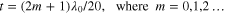 $t=\left( 2m+1 \right){{\lambda }_{0}}/20,\ \;{\rm where}\ \;m=0,1,2\ldots $