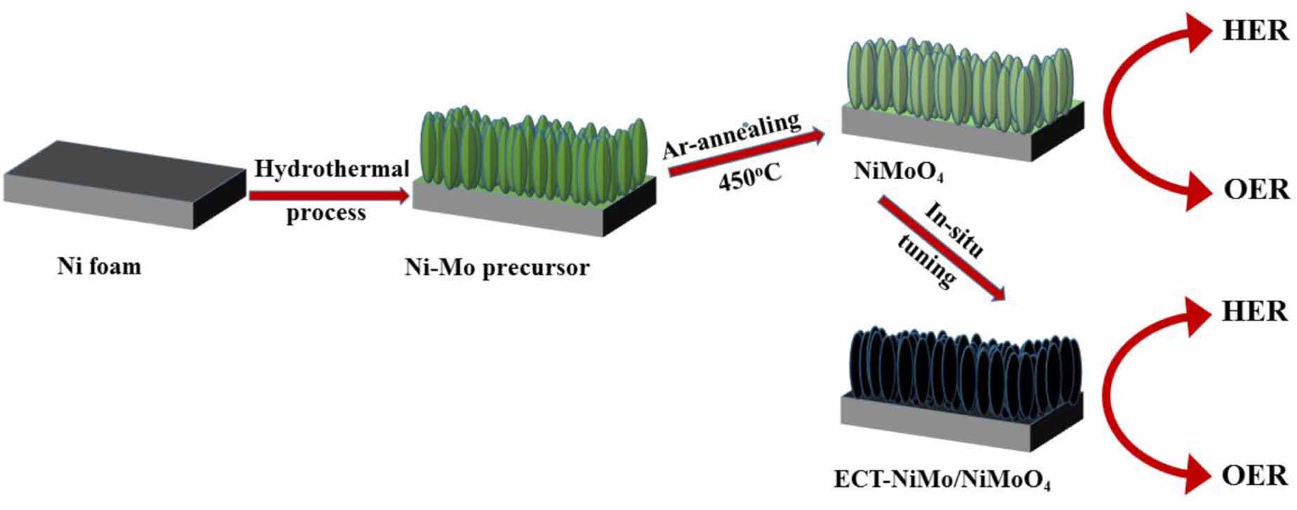 In situ evolved NiMo/NiMoO4 nanorods as a bifunctional catalyst for overall  water splitting - IOPscience