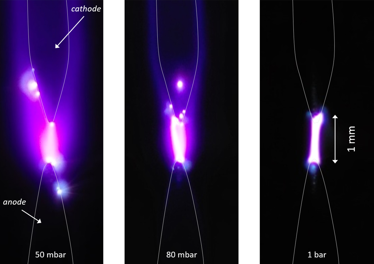 Photographs of single ns-discharges in real colors