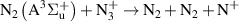 ${{\text{N}}_2}\left( {{{\text{A}}^3}{{\Sigma }}_{\text{u}}^ + } \right) + {\text{N}}_3^ + \to {{\text{N}}_2} + {{\text{N}}_2} + {{\text{N}}^ + }$