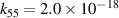 ${k_{55}} = 2.0 \times {10^{ - 18}}$