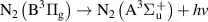 ${{\text{N}}_2}\left( {{{\text{B}}^3}{{{\Pi }}_{\text{g}}}} \right) \to {{\text{N}}_2}\left( {{{\text{A}}^3}{{\Sigma }}_{\text{u}}^ + } \right) + hv$