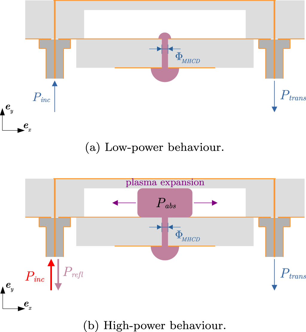 Microwave plasma interaction in a printed transmission line for a power ...