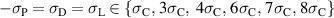$-\sigma_{\mathrm{P}} = \sigma_{\mathrm{D}} = \sigma_{\mathrm{L}}\in\{\sigma_{\mathrm{C}},\,3\sigma_{\mathrm{C}},\,\,4\sigma_{\mathrm{C}},\,6\sigma_{\mathrm{C}},\,7\sigma_{\mathrm{C}},\,8\sigma_{\mathrm{C}}\}$