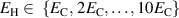 $E_{\mathrm{H}}\in~\{E_{\mathrm{C}},\,2E_{\mathrm{C}},\ldots,10E_{\mathrm{C}}\}$