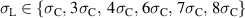$\sigma_{\mathrm{L}}\in\{\sigma_{\mathrm{C}}, \,3\sigma_{\mathrm{C}},\,\,4\sigma_{\mathrm{C}},\,6\sigma_{\mathrm{C}},\,7\sigma_{\mathrm{C}}, \,8\sigma_{\mathrm{C}}\}$