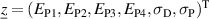 ${\underline{z} = (E_{\mathrm{P1}},E_{\mathrm{P2}},E_{\mathrm{P3}},E_{\mathrm{P4}}, \sigma_{\mathrm{D}},\sigma_{\mathrm{P}})^{\mathrm{T}}}$