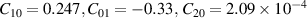 ${C_{10}} = 0.247,{C_{01}} = - 0.33,\,{C_{20}} = 2.09 \times {10^{ - 4}}$