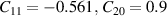 ${C_{11}} = - 0.561,\,{C_{20}} = 0.9$