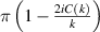 $\pi \left( {1 - \frac{{2iC\left( k \right)}}{k}} \right)$