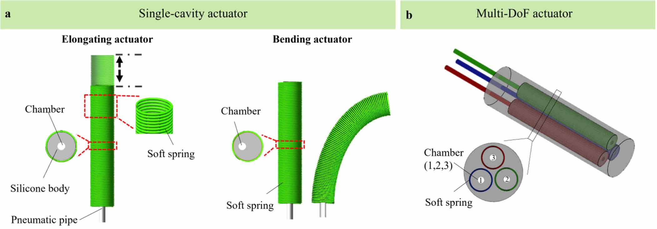 Spring-reinforced pneumatic actuator and soft robotic applications ...