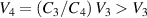 $V_{4} = \left(C_{3}/C_{4}\right)V_{3}\gt V_{3}$