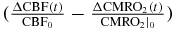 $( {\frac{{\Delta {\rm CBF}( t )}}{{{\rm CBF}_0 }} - \frac{{\Delta {\rm CMRO}_2 ( t )}}{{{\rm CMRO}_2 |_0 }}} )$