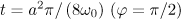 $t = a^2 \pi /\left( {8\omega _0} \right)\,\left( {\varphi = \pi /2} \right)$
