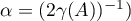 $\alpha=(2\gamma(A))^{-1})$