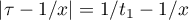 $|\tau-{1}/{x}|={1}/{t_1}-{1}/{x}$