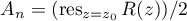 $A_n=(\operatorname{res}_{z=z_0}R(z))/2$