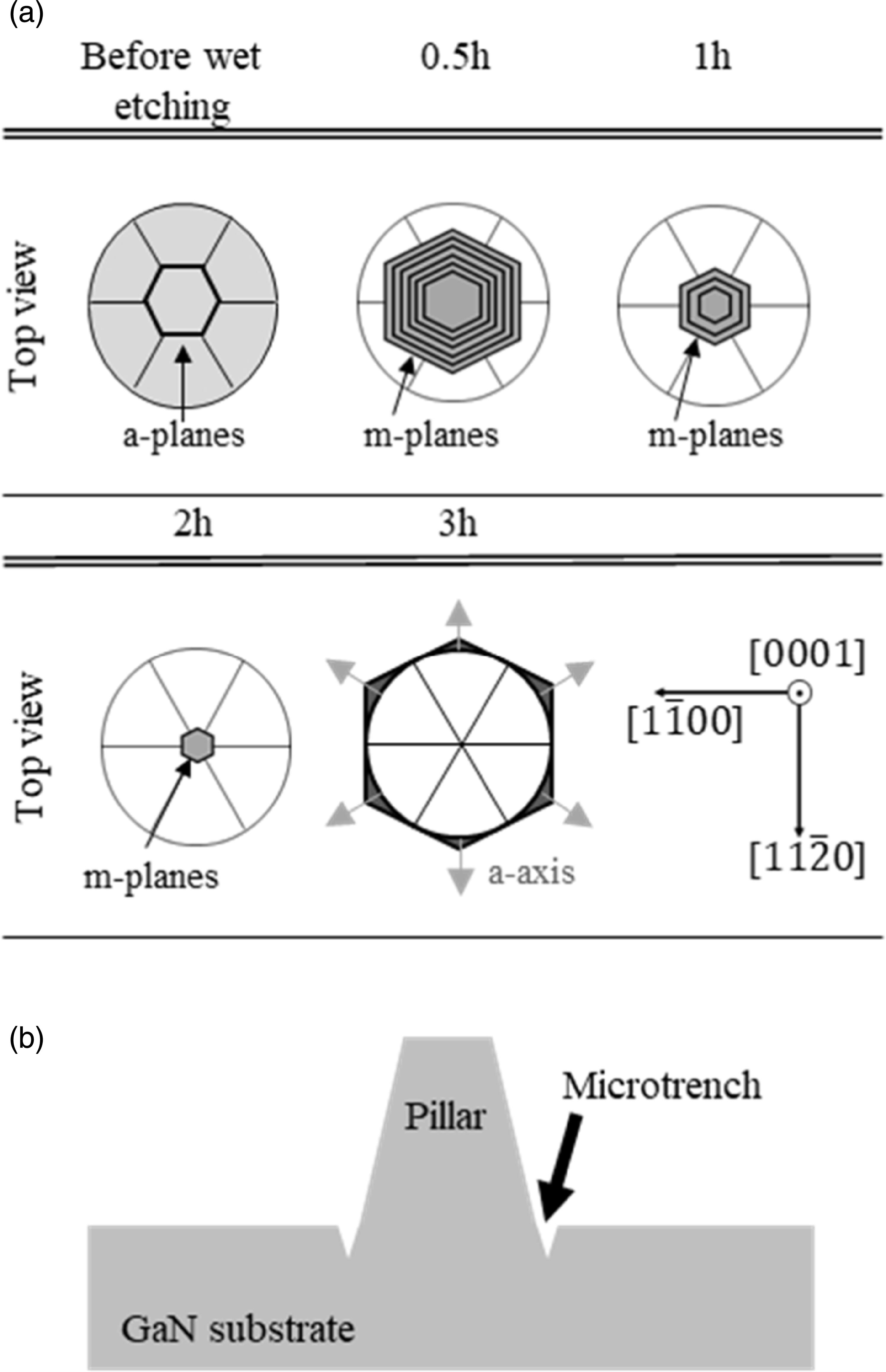 Wet etching mechanisms of GaN pillars in alcohol-added TMAH solutions ...