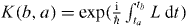 $K( {b,a} ) = {\rm exp}( {\frac{{\rm{i}}}{\hbar }\int_{t_a }^{t_b } {L\,{\rm d}t} })$ 