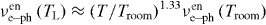 $\nu _{{\rm{e}} \kern-1pt-\kern-1pt {\rm{ph}}}^{{\rm{en}}} \left( {T_{\rm{L}} } \right) \approx \left( {{T / {T_{{\rm{room}}} }}} \right)^{1.33}\! \nu _{{\rm{e}} \kern-1pt-\kern-1pt {\rm{ph}}}^{{\rm{en}}} \left( {T_{{\rm{room}}} } \right)$