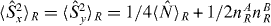 $\langle \skew3\hat{S}_{x}^{2}\rangle _{R}=\langle \skew3\hat{S}_{y}^{2}\rangle _{R}=1/4\langle \skew3\hat{N}\rangle _{R}+1/2n_{R}^{A}n_{R}^{B}$