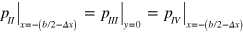 ${{\left. {{p}_{II}} \right|}_{x=-(b/2-\Delta x)}}={{\left. {{p}_{III}} \right|}_{y=0}}={{\left. {{p}_{IV}} \right|}_{x=-(b/2-\Delta x)}}$