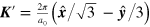 ${{\boldsymbol{k}}^{\prime }}=\frac{2\pi }{{{a}_{0}}}\left( \hat{\boldsymbol{x}}\,/\sqrt{3}-\hat{\boldsymbol{y}}\,/3 \right)$