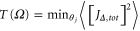 $T(\Omega )={{{\rm min} }_{{{\theta }_{j}}}}\left\langle {{\left[ {{J}_{\Delta ,tot}} \right]}^{2}} \right\rangle $