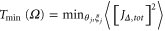 ${{T}_{{\rm min} }}(\Omega )={{{\rm min} }_{{{\theta }_{j}},{{\xi }_{j}}}}\left\langle {{\left[ {{J}_{\Delta ,tot}} \right]}^{2}} \right\rangle $