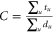 $C=\frac{{\displaystyle \sum }_{u}{t}_{u}}{{\displaystyle \sum }_{u}{d}_{u}}$