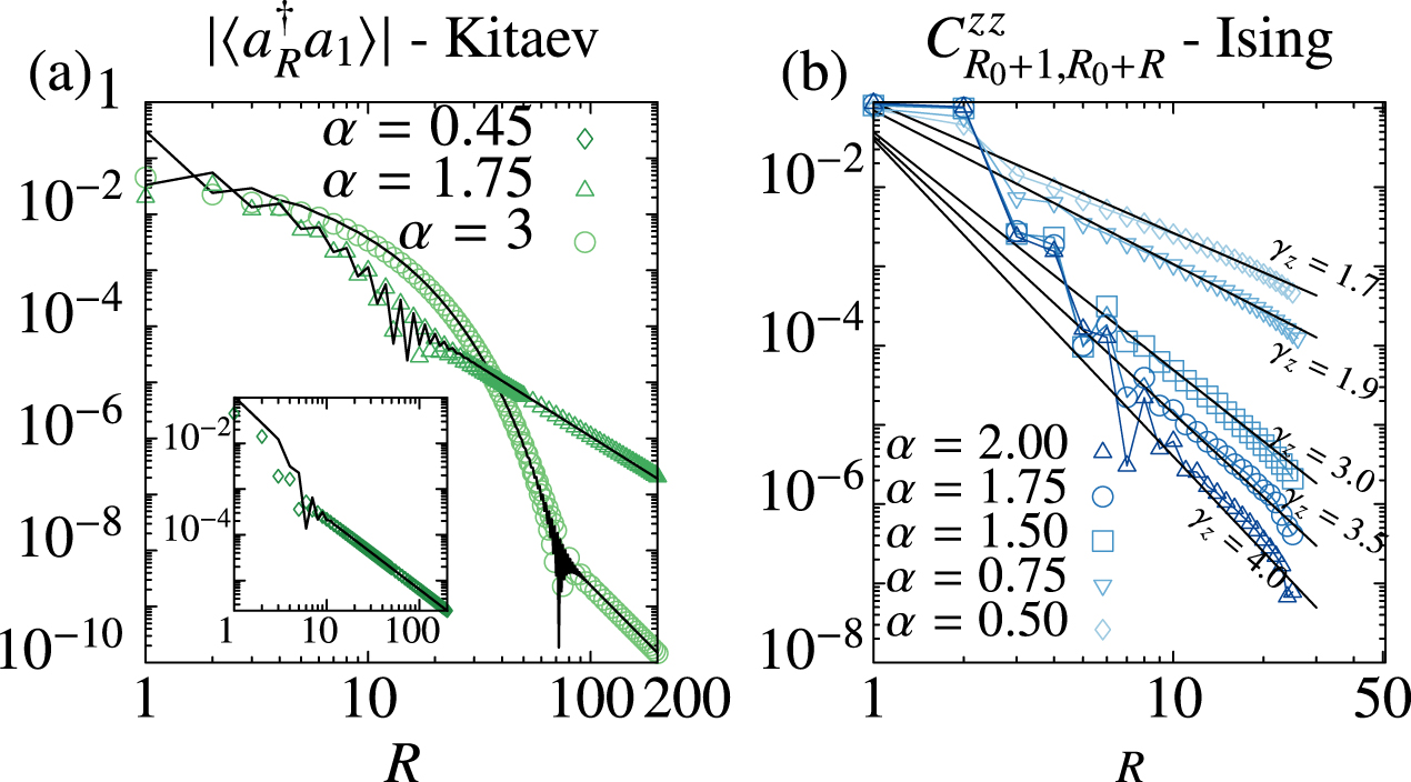 Long-range Ising and Kitaev models: phases, correlations and