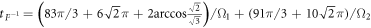 ${t}_{{F}^{-1}}=\left(83\pi /3+6\sqrt{2}\pi +2\mathrm{arccos}\tfrac{\sqrt{2}}{\sqrt{3}}\right)/{{\rm{\Omega }}}_{1}+(91\pi /3+10\sqrt{2}\pi )/{{\rm{\Omega }}}_{2}$