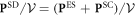 ${{\bf{P}}}^{{\rm{SD}}}/{ \mathcal V }=({{\bf{P}}}^{{\rm{ES}}}+{{\bf{P}}}^{{\rm{SC}}})/{ \mathcal V }$