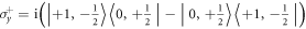 ${\sigma }_{y}^{+}={\rm{i}}\left(\left|+1,-\tfrac{1}{2}\right.\rangle \left.\langle 0,+\tfrac{1}{2}\right|-\left|0,+\tfrac{1}{2}\right.\rangle \left.\langle +1,-\tfrac{1}{2}\right|\right)$