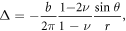 ${\rm{\Delta }}=-\displaystyle \frac{b}{2\pi }\displaystyle \frac{\mathrm{1-2}\nu }{1-\nu }\displaystyle \frac{\sin \,\theta }{r},$