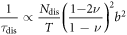 $\displaystyle \frac{1}{{\tau }_{{\rm{d}}{\rm{i}}{\rm{s}}}}\propto \displaystyle \frac{{N}_{{\rm{d}}{\rm{i}}{\rm{s}}}}{T}{\left(\displaystyle \frac{\mathrm{1-2}\nu }{1-\nu }\right)}^{2}{b}^{2}$