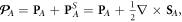 ${\pmb{\mathscr{P}}}_{A}={{\bf{P}}}_{A}+{{\bf{P}}}_{A}^{S}={{\bf{P}}}_{A}+\tfrac{1}{2}{\rm{\nabla }}\times {{\bf{S}}}_{A},$