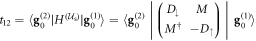 ${t}_{12}=\langle {{\bf{g}}}_{0}^{(2)}| {H}^{({{ \mathcal U }}_{{\rm{s}}})}| {{\bf{g}}}_{0}^{(1)}\rangle =\langle {{\bf{g}}}_{0}^{(2)}\left|\left(\begin{array}{cc}{D}_{\downarrow } & M\\ {M}^{\dagger } & -{D}_{\uparrow }\end{array}\right)\right|{{\bf{g}}}_{0}^{(1)}\rangle $