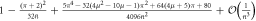 $1-\tfrac{{\left(\pi +2\right)}^{2}}{32\bar{n}}+\tfrac{5{\pi }^{4}-32(4{\mu }^{2}-10\mu -1){\pi }^{2}+64(4\mu +5)\pi +80}{4096{\bar{n}}^{2}}+{ \mathcal O }\left(\tfrac{1}{{\bar{n}}^{3}}\right)$