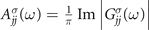 ${A}_{jj}^{\sigma }(\omega )=\frac{1}{\pi }\enspace \mathrm{I}\mathrm{m}\left\vert {G}_{jj}^{\sigma }(\omega )\right\vert $