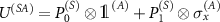 $U^{(SA)} = P_0^{(S)} \otimes {\unicode{x1D7D9}}^{(A)} + P_1^{(S)} \otimes \sigma_x^{(A)}$