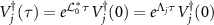 $V_j^{\dagger}(\tau) = e^{{\cal L}_{0}^{*} \tau} V_j^{\dagger}(0) = e^{\Lambda_j \tau} V_j^{\dagger}(0)$