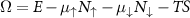 $\Omega = E - \mu_{\uparrow}N_{\uparrow} - \mu_{\downarrow}N_{\downarrow} - TS$