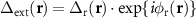 $\Delta_\mathrm{ext}(\textbf{r}) = \Delta_{\text{r}}(\textbf{r})\cdot\exp\{i\phi_{\text{r}}(\textbf{r})\}$